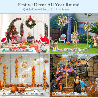 Antizz Arch Backdrop Stand,7.2FT, 6.6FT, 6FT Set of 3 Metal Gold Balloon Arch Stand Kit Wedding Arch Stand for Baby Shower Birthday Party Event Decoration Garden Floral Balloon Arch with Base