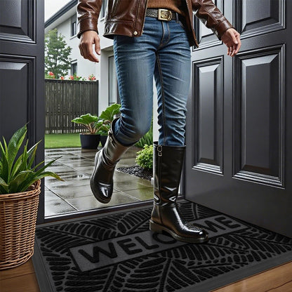 Smiry Welcome Mat Indoor Outdoor, All-Season Waterproof Front Door Mat, Sturdy Natural Rubber Doormat, Non-Slip, Easy Clean, Low Profile Dirt Trapper for Porch Patio Entrance, 29.5x17, Black