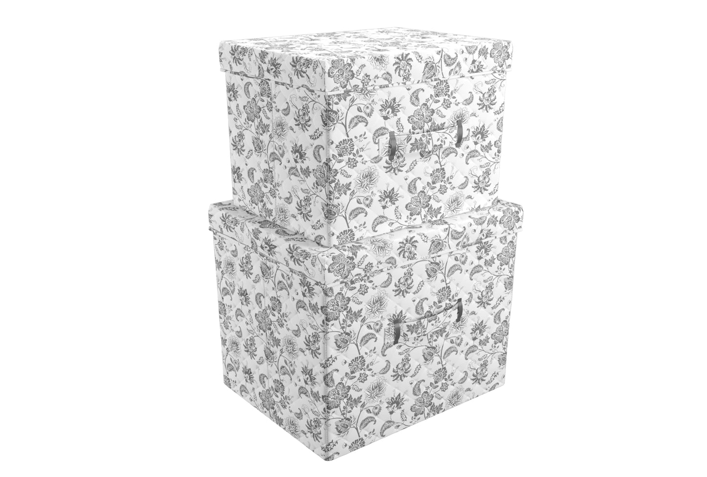 Martha Stewart Essential Collapsible Stackable Decorative Home Storage Organization With Lidded Tops, Set of 2 Nesting Boxes with Lids, Bedford Floral