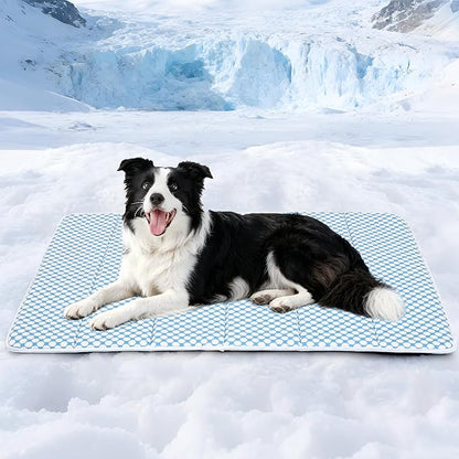 Cooling Dog Mat Q-Max>0.5 - Rapid Cooling Tech, Thin Breathable Crate Pad, Portable Washable Summer Mat, Chill Soothing Fabric - 35"x23" Large Dog, Blue