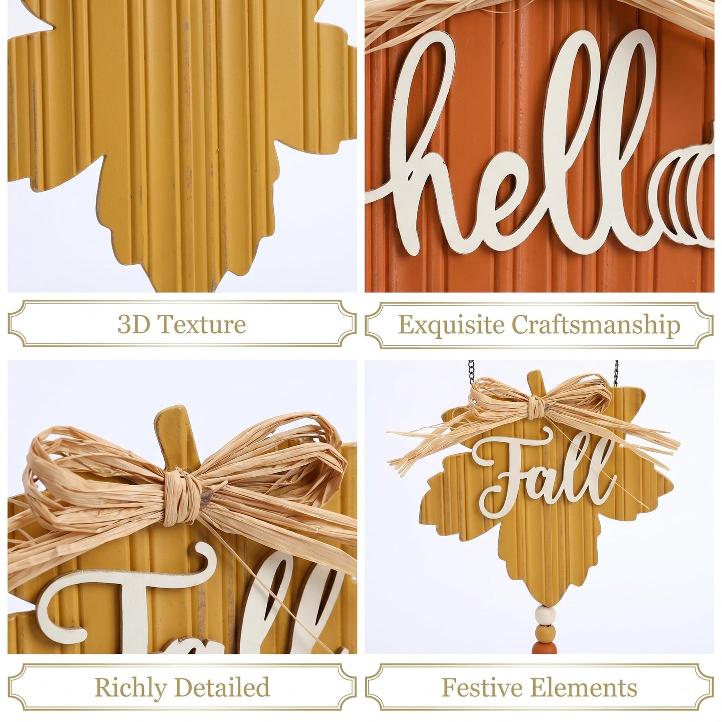 Valery Madelyn Fall Decorations for Home, Fall Wall Decor with Pumpkin and Maple Leaf, Rustic Farmhouse Fall Wreaths, Wooden Pumpkin Decor for Thanksgiving Autumn, 21 inch