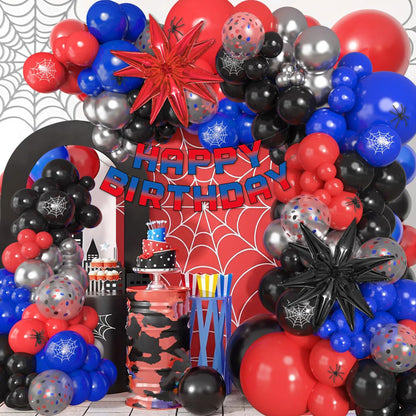162Pcs Black Red and Blue Balloon Arch Garland Kit, Spider Theme Party Decorations with Star Foil Balloons Happy Birthday Banner for Man Boy Kids Spider Baby Shower Birthday Party Decor Supplies
