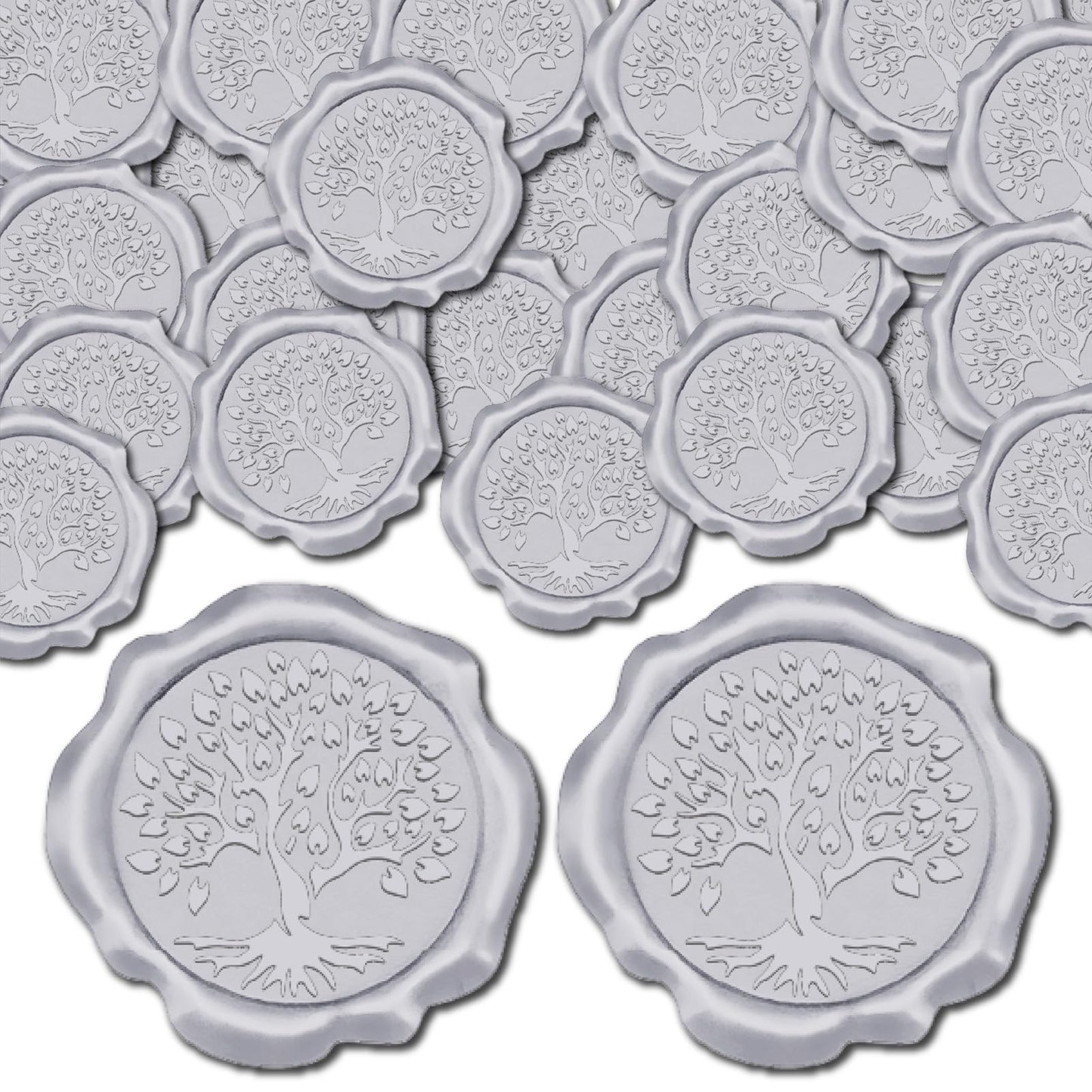 CRASPIRE 50pcs Tree of Life Wax Seal Stickers Silver Decoration Stickers Adhesive Envelope Sealing Stickers for Wedding Invitation Envelope Decor Birthday Party Craft Scrapbook DIY