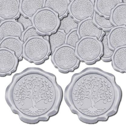 CRASPIRE 50pcs Tree of Life Wax Seal Stickers Silver Decoration Stickers Adhesive Envelope Sealing Stickers for Wedding Invitation Envelope Decor Birthday Party Craft Scrapbook DIY