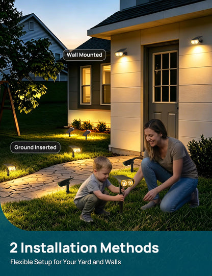 Linkind Solar Lights Outdoor Waterproof IP65, StarRay Dusk-to-Dawn Outdoor Solar Lights, 3 Lighting Modes Solar Spot Lights Outdoor for Garden, Yard, Landscape (Warm White, 2 Pack)