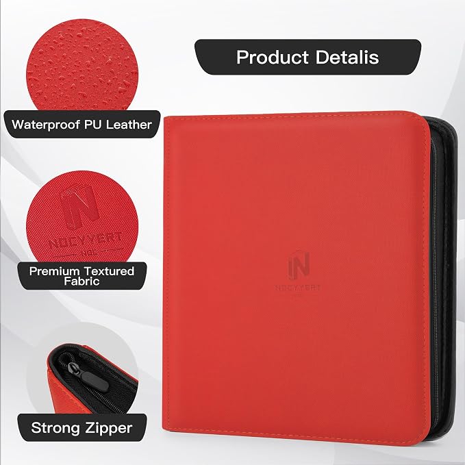 Premium Card Binder 12 Pocket for 720 Pockets Trading Card Binder, PU Zipper Card Collection Album, Book Holder for MTG, TCG, Game Cards, Sports Cards(Red)