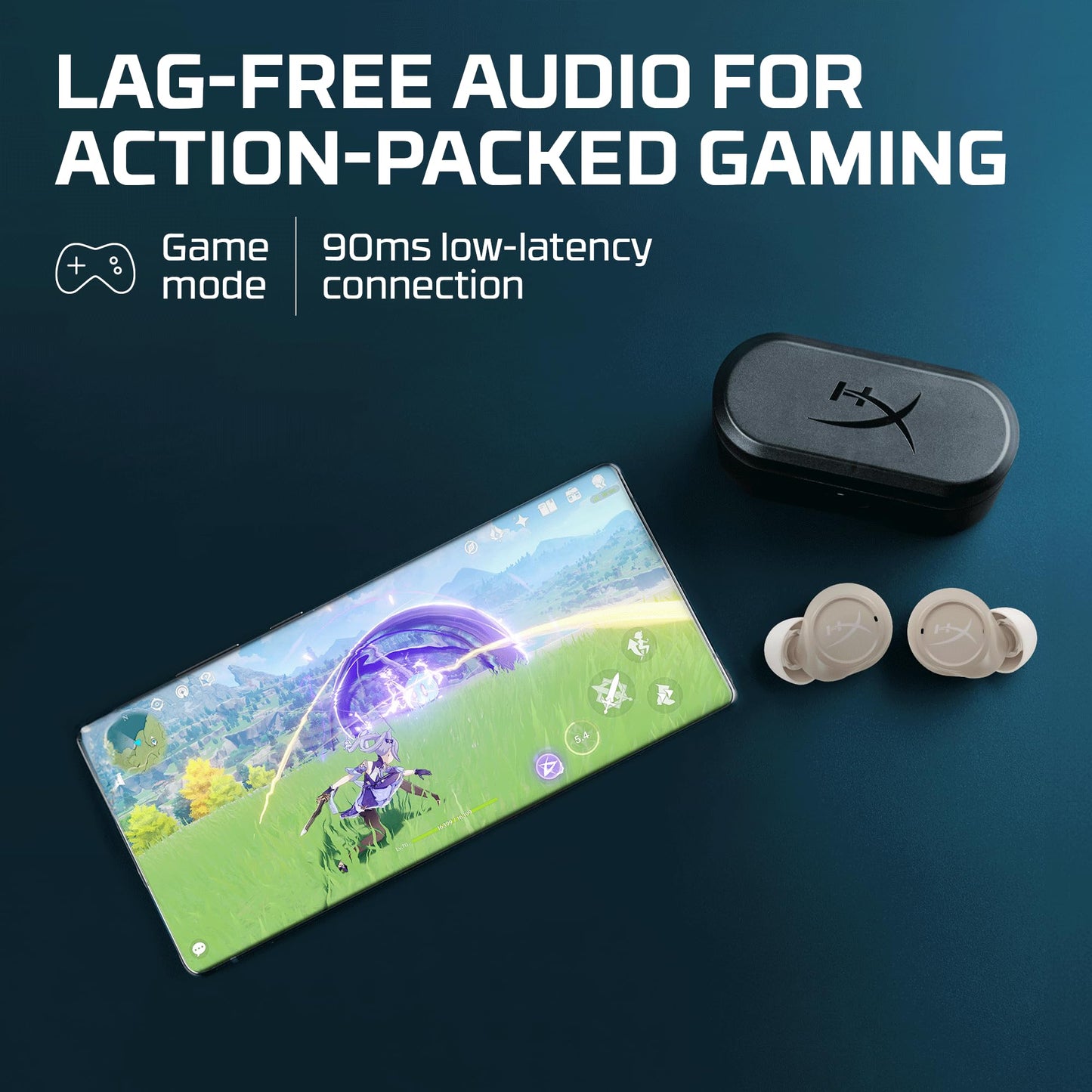 HyperX Cirro Buds Pro – True Wireless Earbuds, Active Noise Cancellation, ANC, Ambient Sound Mode, Low Latency, Bluetooth 5.2, IPX4, Fast Charge, PC, Nintendo Switch, Mobile - Tan