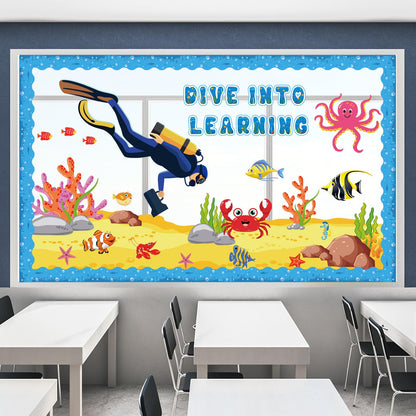 party greeting Ocean Animal Bulletin Board Set Under The Sea Classroom Decoration Summer Dive into Learning Sea Animals Fish Paper Cutouts for Tropical School Chalkboard Wall Decor Supplies