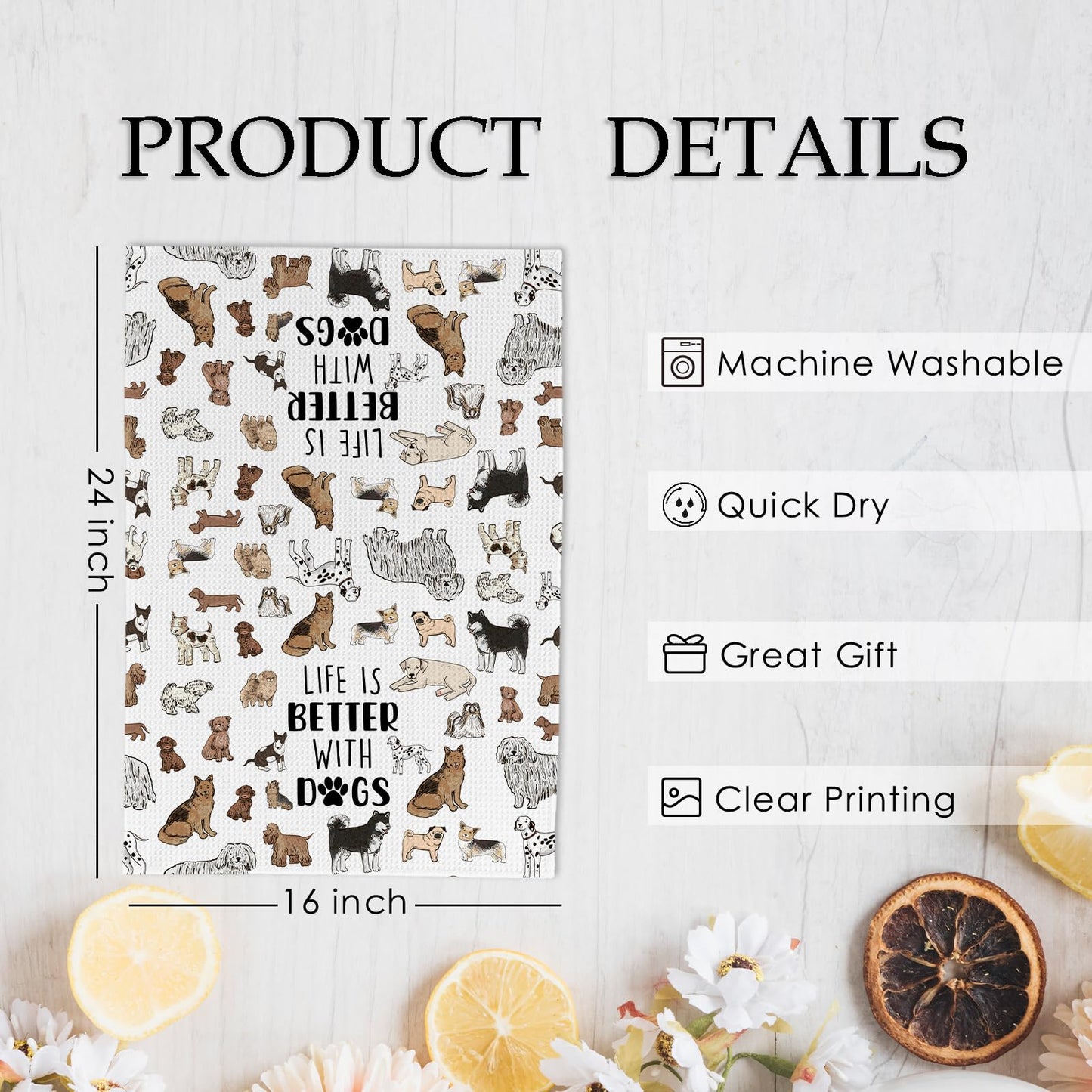 KFXHANGD Dog Kitchen Towels Set of 2 - Life is Better With Dogs Hand Dish Towels for Bathroom Kitchen, Funny Themed Gifts for Dog Lovers Women, 1624 Inch