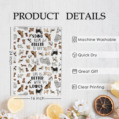KFXHANGD Dog Kitchen Towels Set of 2 - Life is Better With Dogs Hand Dish Towels for Bathroom Kitchen, Funny Themed Gifts for Dog Lovers Women, 1624 Inch