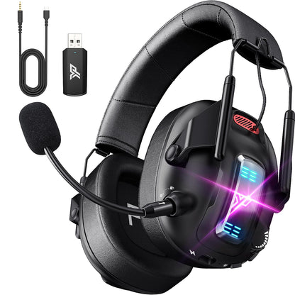 YPBDAN Wireless Gaming Headset for PS5, PS4, PC, USB Over Ear Gaming Headphones with Noise Canceling Mic, Bluetooth 5.3, 100H Battery, Low Latency, Only Wired Mode for Xbox