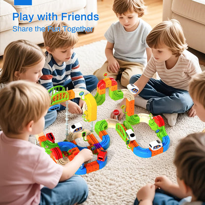 LWuuywa Electric Train Set for Kids, 242Pcs DIY Cube Track Block Toy with Traffic Signs, Gravity-Defying Motorized Trains Tracks Toys for Boys Girls Ages 3+, STEM Learning Fun Gift