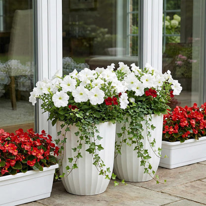 Briwooody 2 Pcs Tall Planter 15" Large Round Plastic Plant Pots with Drainage Hole and Tray White Modern Planter for Indoor Outdoor Plants Home Office Kitchen Bedroom Living Room Porch Patio Decor