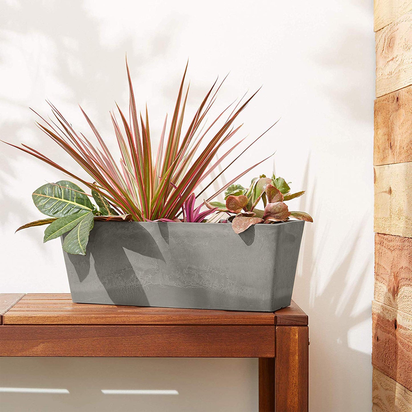 Arcadia Garden Products PSW U45CT Plastic/Stone/Wood Composite Simplicity Window Box, No Drainage Hole (Drillable), 17.5" x 7" x 6", Cement Color