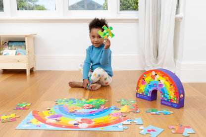 Crocodile Creek 36-Piece Jigsaw Floor Puzzle - Fun Floor Puzzles for Kids Ages 3-5 - Heavy-Duty Shaped Box for Storage - Over The Rainbow - 24" W x 18" H Finished