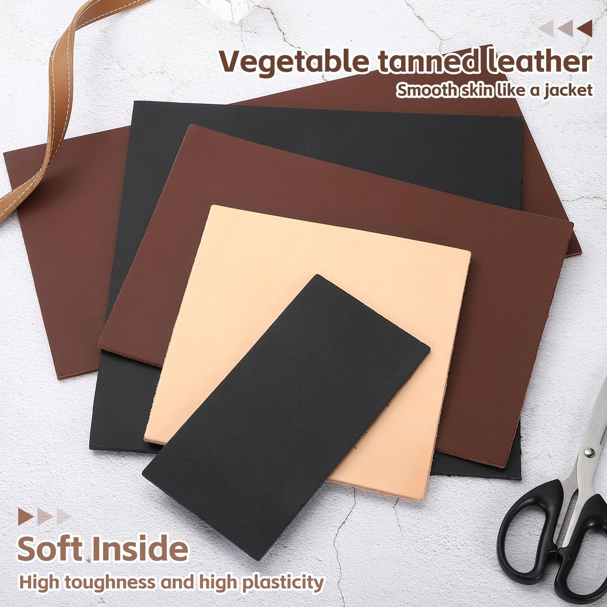 Rebower Genuine Leather Sheets, 12" x 12" Flat Full Grain Cowhide Leather for Crafts, 4-4.5mm Thick Vegetable Tanned Cowhide for DIY Belt Tooling Wallet Stamping Projects, Black