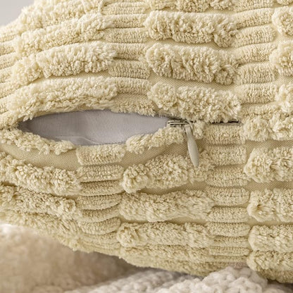 MIULEE Pack of 2 Corduroy Decorative Throw Pillow Covers 16x16 Inch Soft Boho Striped Pillow Covers Modern Farmhouse Home Decor for Sofa Living Room Couch Bed Beige