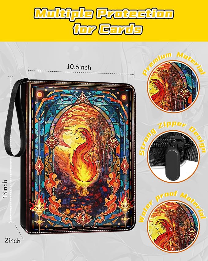 for 9 Pocket Card Binder for MTG, TCG, Game Cards Holds 900 Cards - Large Capacity Trading Card Collection Album Folder with Zipper for Men Boys Teens Fire Design for Sports Card