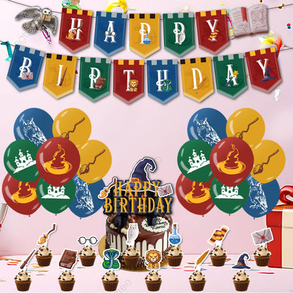 Magical Wizard Birthday Party Decorations Supplies Includes Happy Birthday Banner Balloons Cake Toppers Cupcake Toppers for Boys and Girls Halloween Party