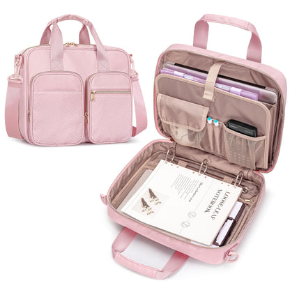 Prokva 3 Ring Zipper Binder, 2 Inch Ring Binder Organizer Bag with Shoulder Strap Fits 13 Inch Laptop and 500 Sheets, Pink (Empty Bag Only)