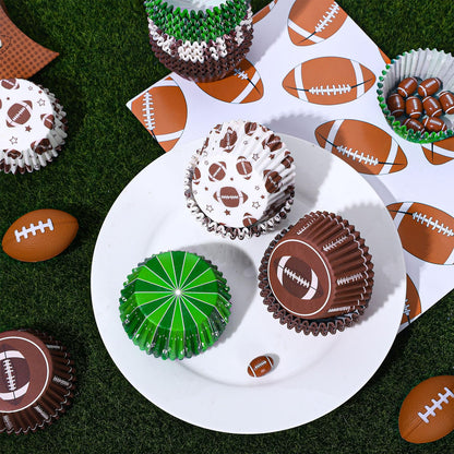 Whaline 600Pcs Football Cupcake Liners Rugby Disposable Baking Cups Sports Theme Muffin Cupcake Wrappers for Birthday Holiday Party Post-match Celebration