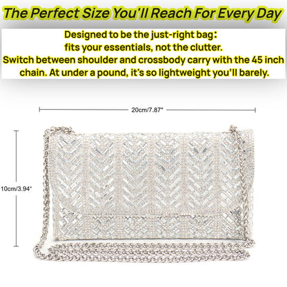 LUKLUKTAISUN 2026 Rhinestones Clutch Purses for Women 3d Evening Bags PU Leather Handbag for Cocktail Prom Party Wedding(Silver)