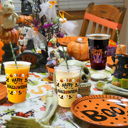 60PCS 16oz Halloween Cups – Disposable Plastic Happy Halloween and Trick or Treat Cups with 2 Unique Designs for Party Supplies, and Drinks