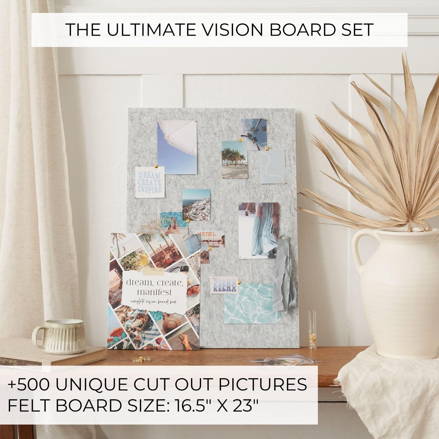 Inspirational Vision Board Kit – Complete Set with Vision Board Book & Felt Board, Motivational Pictures & Quotes to Map Your Goals & Dreams - The Perfect Supplies to Visualize Goal Setting & Success