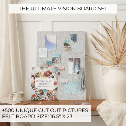Inspirational Vision Board Kit – Complete Set with Vision Board Book & Felt Board, Motivational Pictures & Quotes to Map Your Goals & Dreams - The Perfect Supplies to Visualize Goal Setting & Success