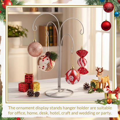 Otoolling 4 Arms Ornament Display Stand Holder 12 Inch Christmas Hanger Hook Dog Cat Glass Ball Bauble for Christmas Wedding Home Office Decoration(Silver)