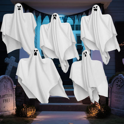 JOYIN 27.5" Halloween Hanging Ghosts Outdoor Decoration(5 Pack), Cute Flying Ghosts for Halloween Front Yard Patio Lawn Garden Party Décor and Holiday Hanging Decorations