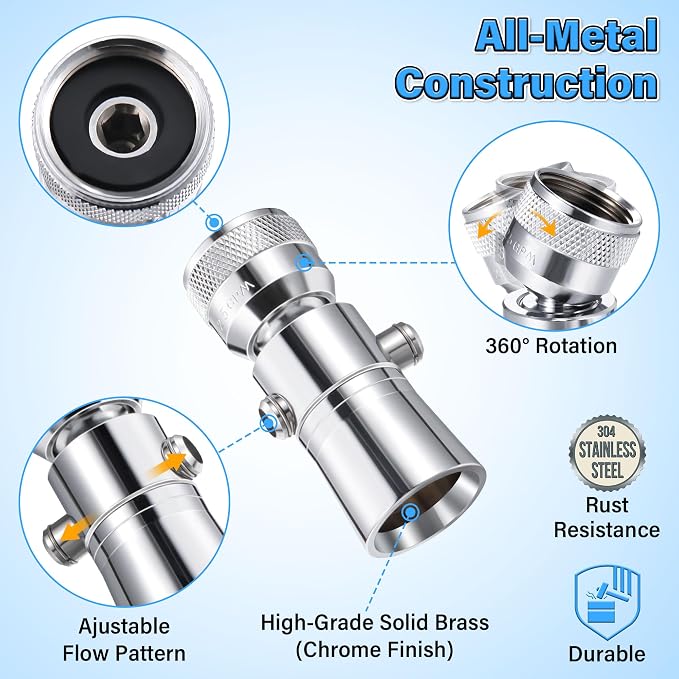 Enhon 2 Setting Pivoting Single Spray Shower Head with Shut Off Valve Replacement for 52652-PK Compatible with Delta Shower 2.5 GPM Brass Water Saving Shower Head Chrome 1" Diameter Spray Face (1 Set)