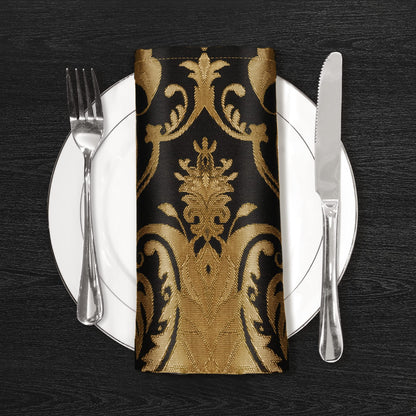 Loom and Mill Luxury Cloth Napkins 18x18 inch, 4 Pack Classic Damask Jacquard Dinner Napkins for Dining Kitchen Party Halloween Holiday Decorations, Durable Washable Table Linen Napkin(Black, 18x18in)