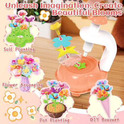 Kufanda 222 Pcs DIY Flower Bouquet Making Kit for Kids Ages 4-8 — Fabric Flower Craft Set with Embossing Machine, — Screen-Free STEM Educational Gift for Girls, Granddaughter Birthday Christmas