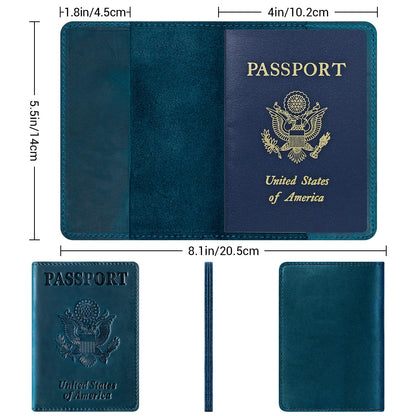 BIAOTIE Premium Leather Passport Holder Covers, Rfid Travel Wallet Passport Document Holder, Travel Essentials Wallet Cover Case for Men and Women (Blue)
