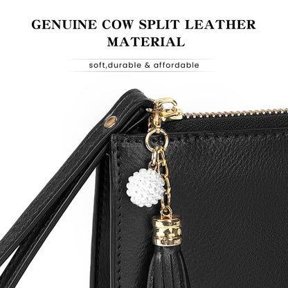 befen Genuine Leather Wristlet Clutch for Women Ultra-Slim Ladies Credit Card Holder Wallet Purses with RFID Protection (Black.)