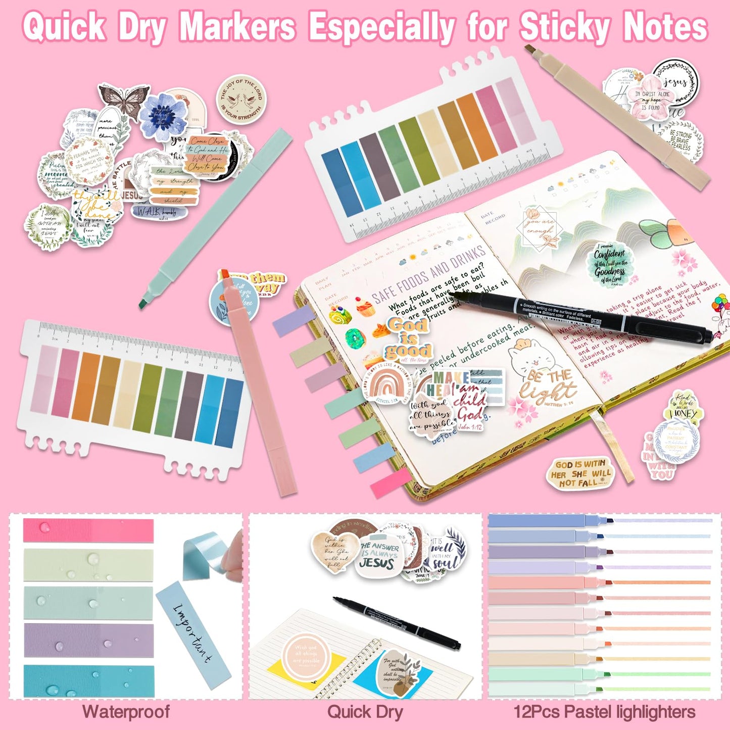 HRFGWDD Bible Study Supplies Journaling Kit for Women, All-in-One Bible Journaling Kit with Bible Highlighters and Pens No Bleed, Bible Tabs, Bookmarks, Bible Bag – Back-to-School Gifts（97pcs）