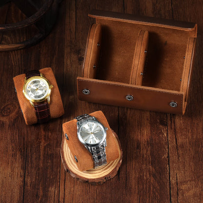 ROSELLE Watch Roll Travel Case for Men and Women- 2 Watch Storage and Organizer-Secure Storage with Innovative Removable Pillows & Solid Dividers for Home, Travel and Display (Brown-2 Slot)
