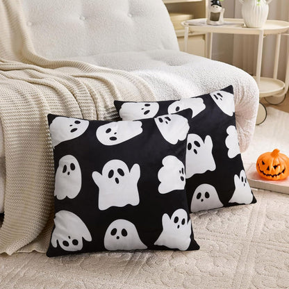 JASEN Halloween Ghost Pillow Covers 18x18 Inch Soft Faux Fur Decorative Pillowcases for Sofa Couch Bed Living Room Home Decor Set of 2