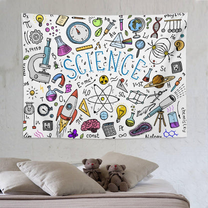 DDCBNS Science Ideas Wall Hanging Tapestry,Physics Chemistry Geometric Pattern School Decor Tapestries,Boys Girls Kids Funny Educational Tapestry for Study Classroom Bedroom Living Room 80" x 60"