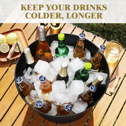 5.5 Gallon Large Beverage Tubs for Parties, 21L Ice Bucket with Wooden Handles for Beer, Wine, Cocktails & Outdoor Events -Black