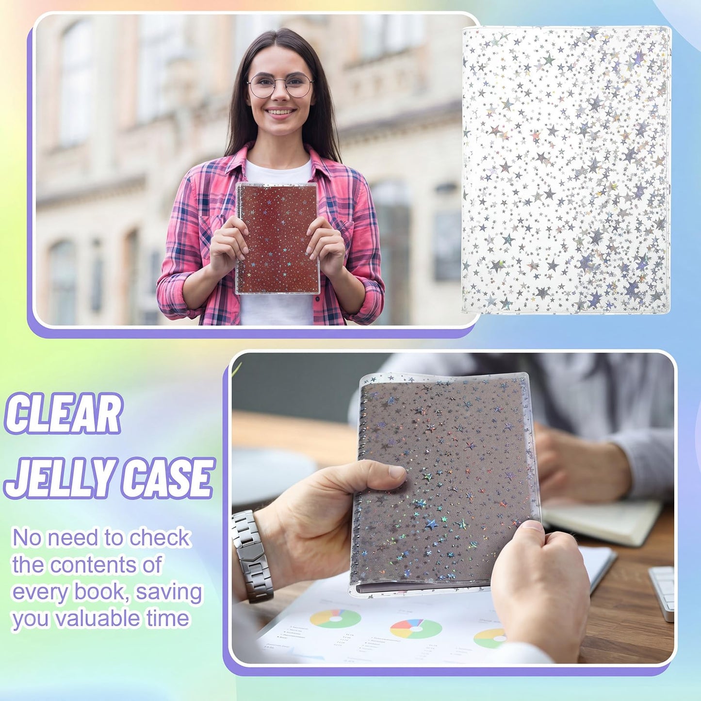 Feifeiya 2 Pcs White A5 Glitter Star Jelly Cover Transparent Planner Cover for Journal Planners and Notebooks