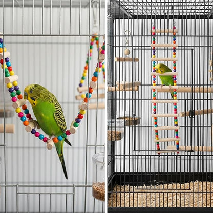Bird Cage Ladder 22 x 3.93 in Climbing & Swing Toys Parakeets Cage Accessories Wooden Bird Playground Hanging Ladder for Small Birds Cockatiel(10 Steps)