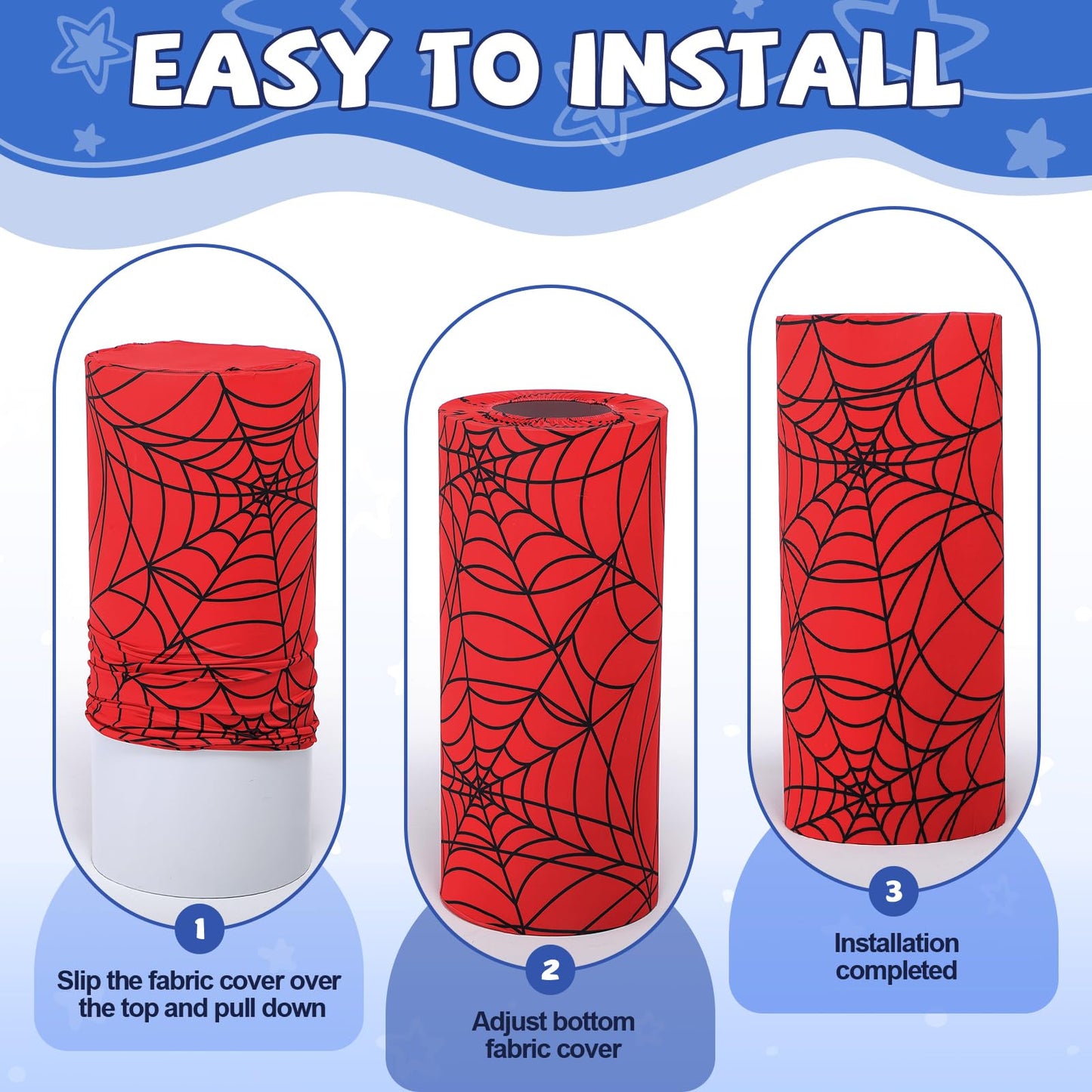 Mindsoft Set of 3 Spider Themed Spandex Cylinder Stand Covers for Carnival Party, Red Blue Cylinder Pedestal Cover, Dessert Table Display for Birthday Baby Shower Backdrop Decor(Spider)