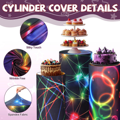Mindsoft Set of 3 Neon Set of 3 Spandex Cylinder Stand Covers for Party, Halloween Cylinder Pedestal Covers, Dessert Tables Display for Birthday Party Wedding Baby Shower Backdrop Decor (Neon)