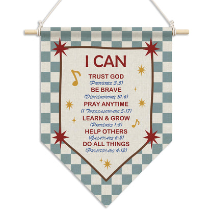 RUKUPA Christian Nursery Inspirational Wall Art Decor, Bible Verse Hanging Pennant Flag, Blue Checkered Religious Motivational Wall Art Poster Hanger for Home Bedroom Kids Room Decor, 11x15 Inch