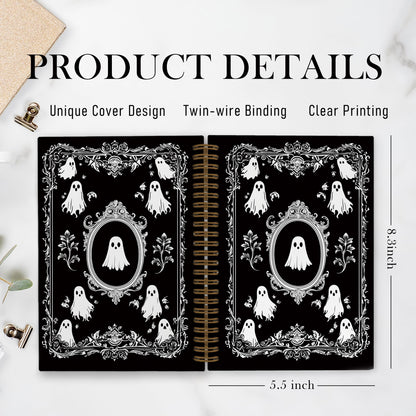 QLMX Gothic Ghosts Spiral Notebook, Witchy Goth Ghost Journal Notebook, Halloween Spooky Ghost Notebooks for School Work, Dark Academia Office Supplies Gifts for Women Men, 5.5x8.3 Inch
