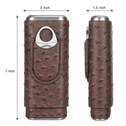 COOL KNIGHT Leather Cigar Case - Cedar Wood Lining Travel Humidors for Cigars - Cigar Accessories Include Stainless Steel Cigar Cutter - Cigar Gift Box for Cigar Lovers (Ostrich Texture)