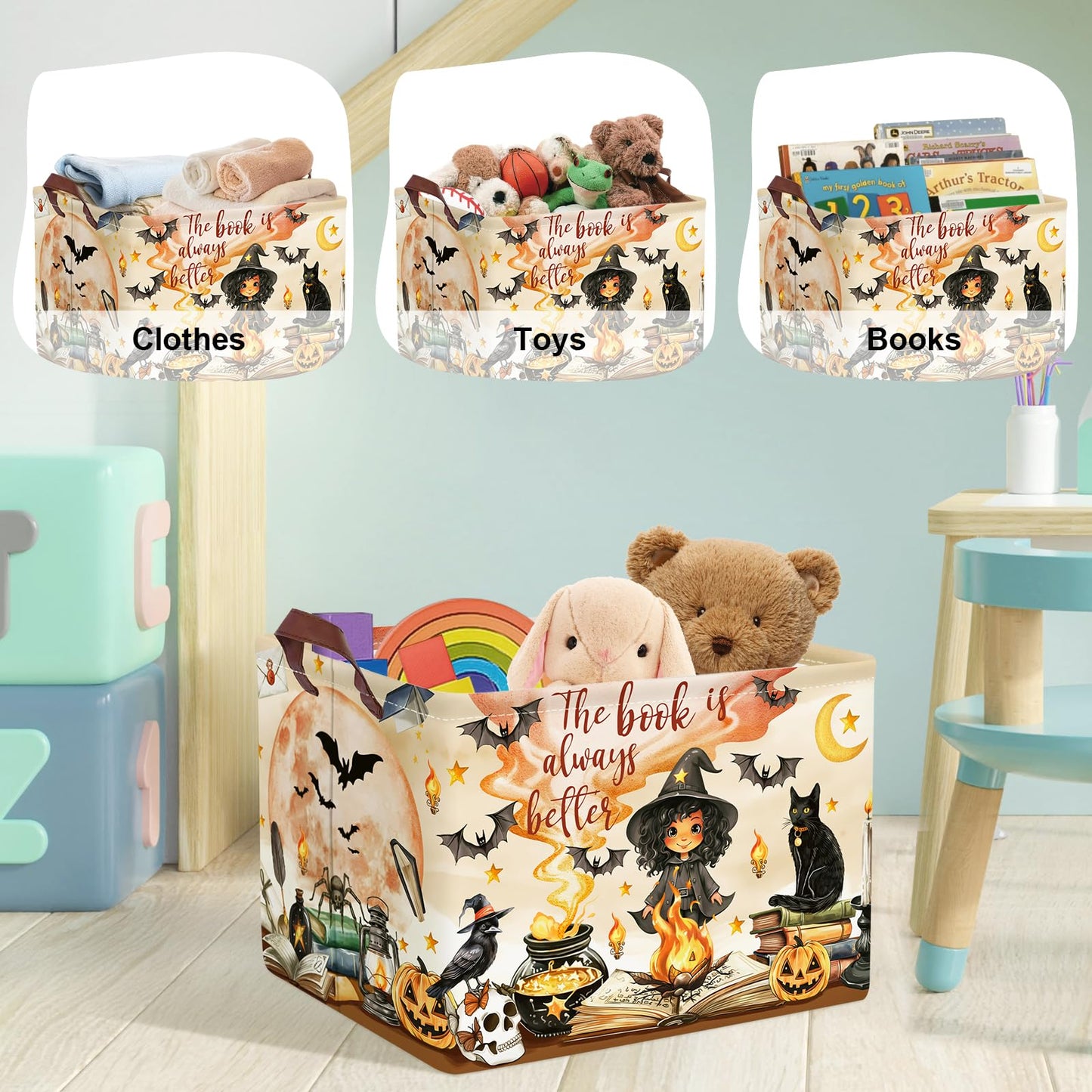 HUUMONSS Magic Hat Bat Baby Gift Basket Collapsible Clothes Nursery Hamper for Boy Girl Large Book Shelf Basket Toy Box Bin for Kid Room, Witch, 36L