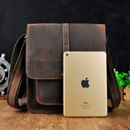 Le'aokuu Mens Genuine Leather Messenger Shoulder Sling Satchel Bag Cross Body